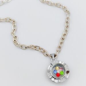 Multicolor Rhinestone Movement Pendant SilverTone Metal Necklace Floral 18 KGP